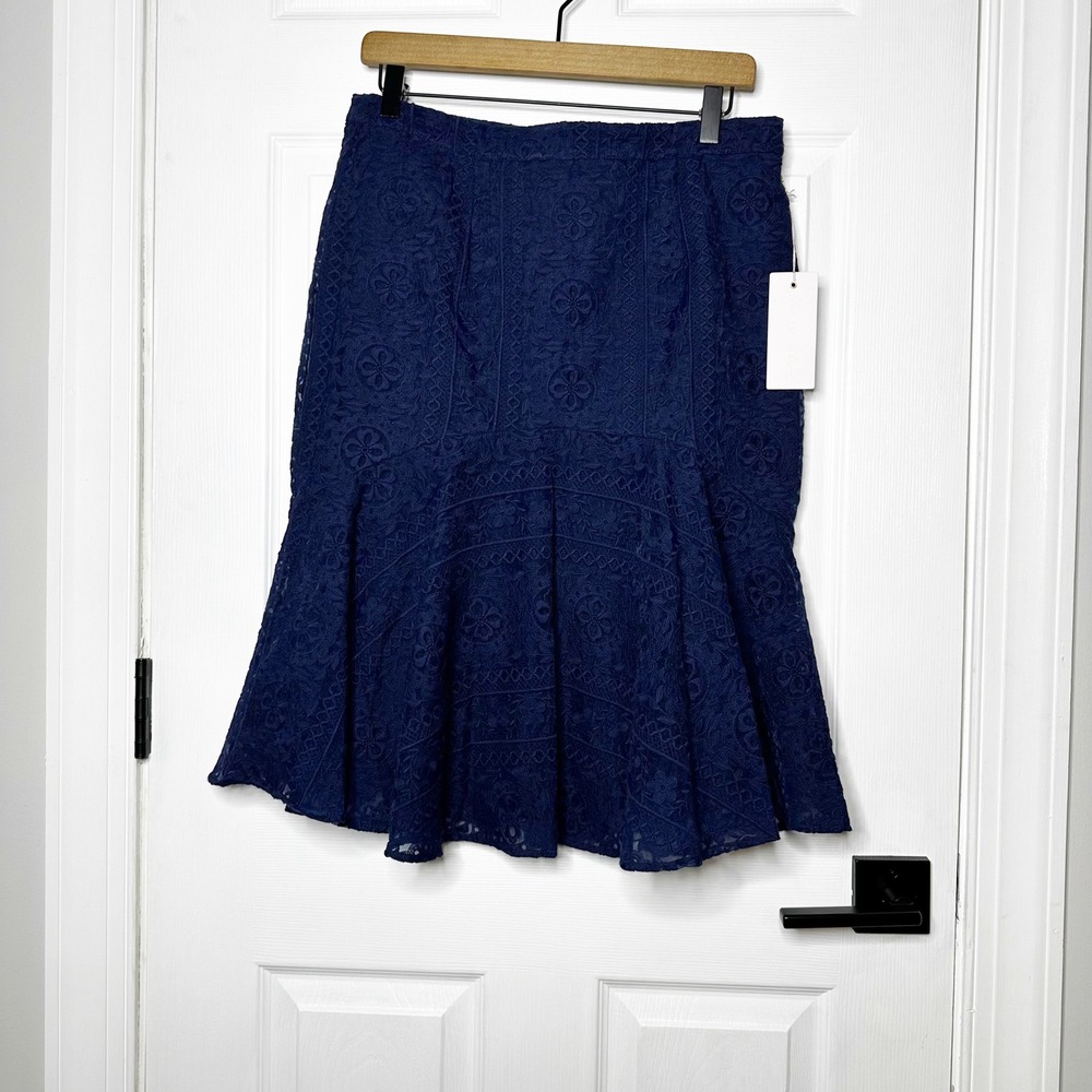 Rachel Parcell Navy Lace Midi‎ Flounce Hem Skirt Size Medium